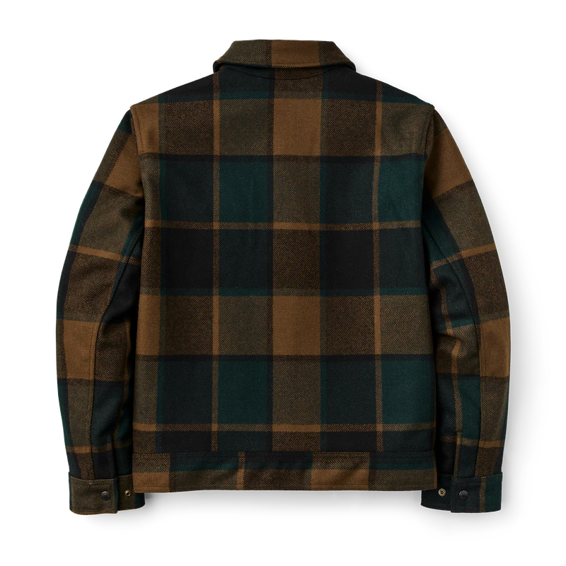 FILSON MACKINAW WOOL WORK JACKET IN PINE BLACK PLAID