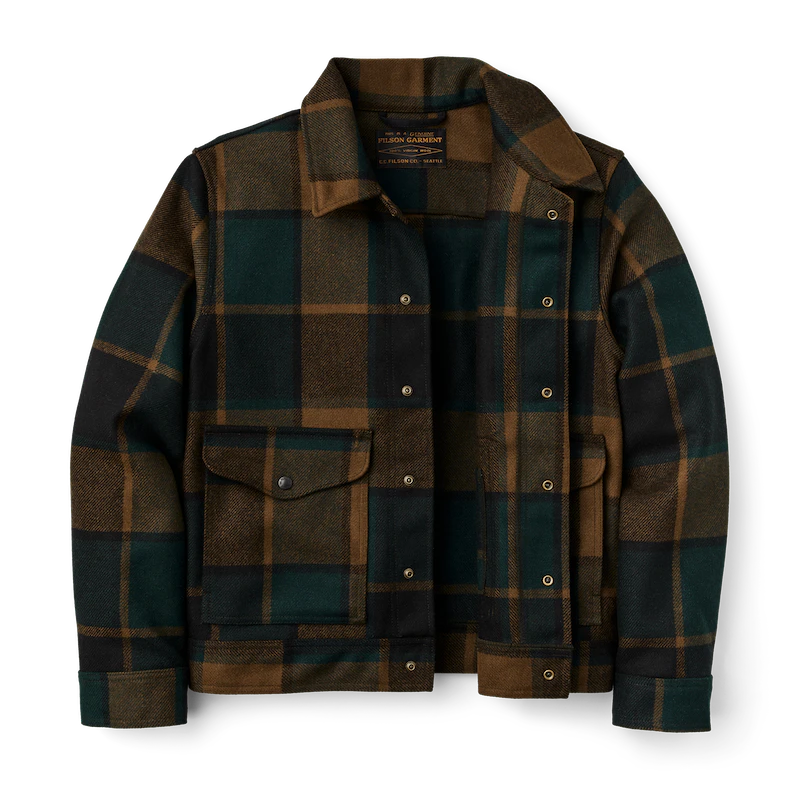 FILSON MACKINAW WOOL WORK JACKET IN PINE BLACK PLAID