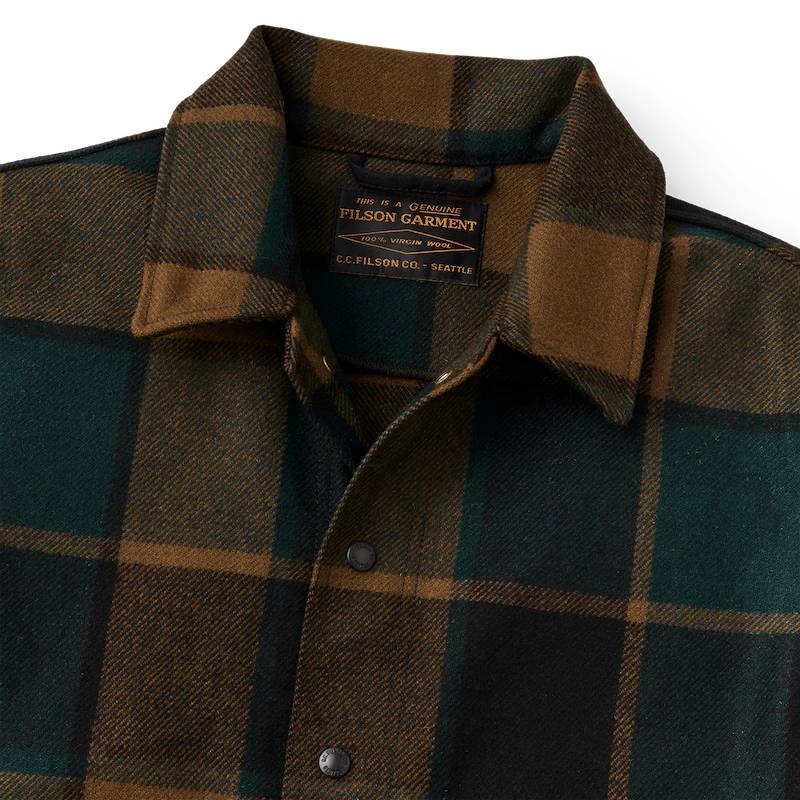 FILSON MACKINAW WOOL WORK JACKET IN PINE BLACK PLAID