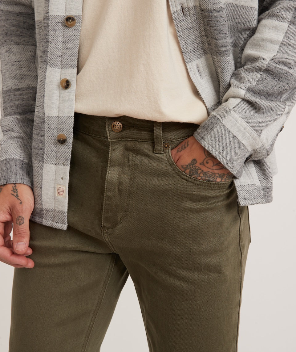 Marine Layer - MARINE LAYER 5 POCKET PANT SLIM STRAIGHT FIT IN THYME - Rent With Thred