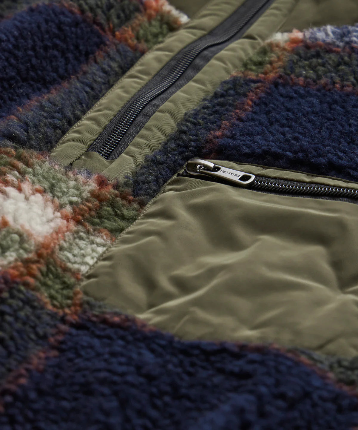 TODD SNYDER PLAID ADIRONDACK FLEECE HALF-ZIP MOCKNECK JACKET IN NAVY