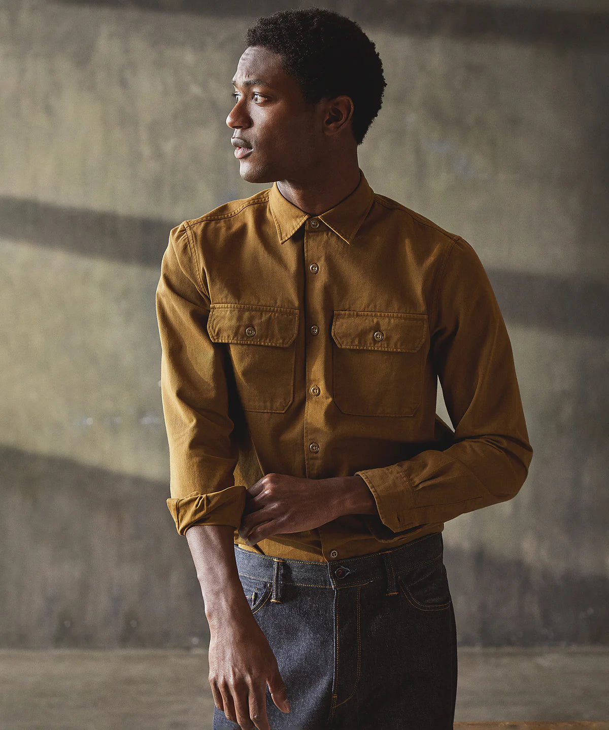 Todd Snyder - TODD SNYDER TWO POCKET UTILITY LONG SLEEVE SHIRT IN OCHRE RUST - Rent With Thred