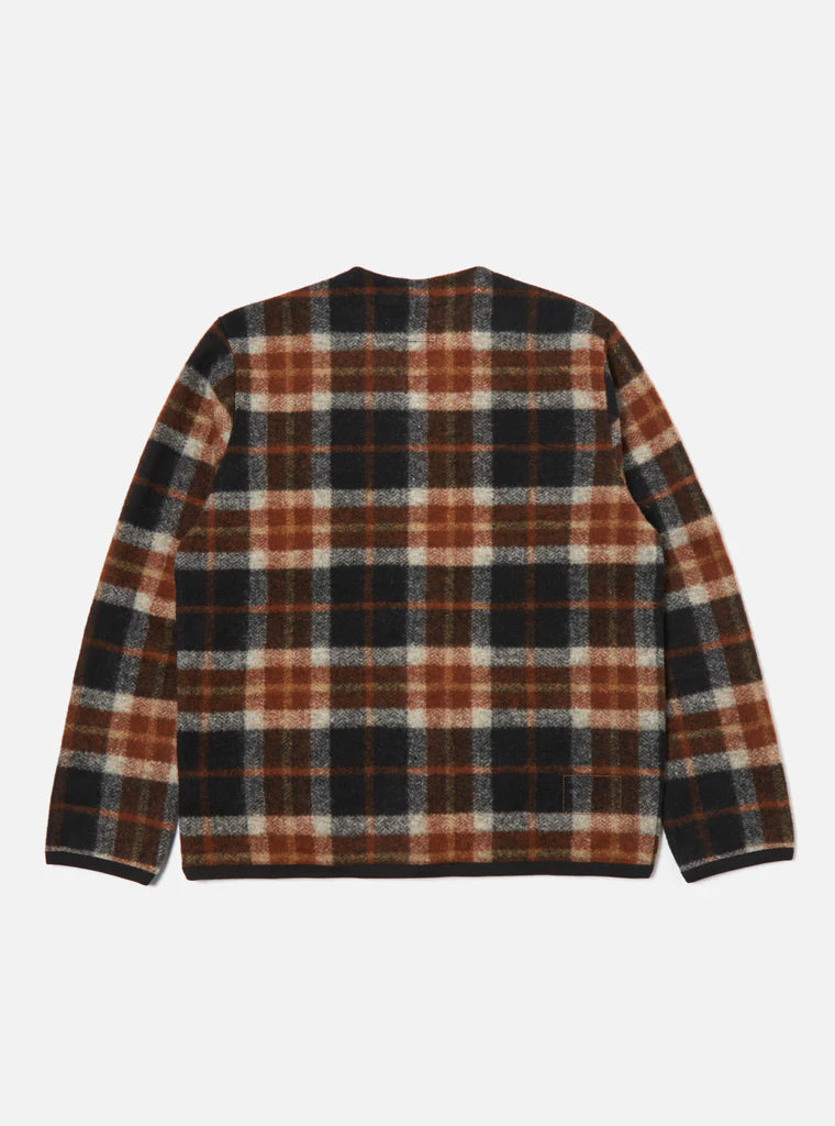 Universal Works - UNIVERSAL WORKS CARDIGAN IN BROWN BRITISH CHECK FLEECE - Rent With Thred