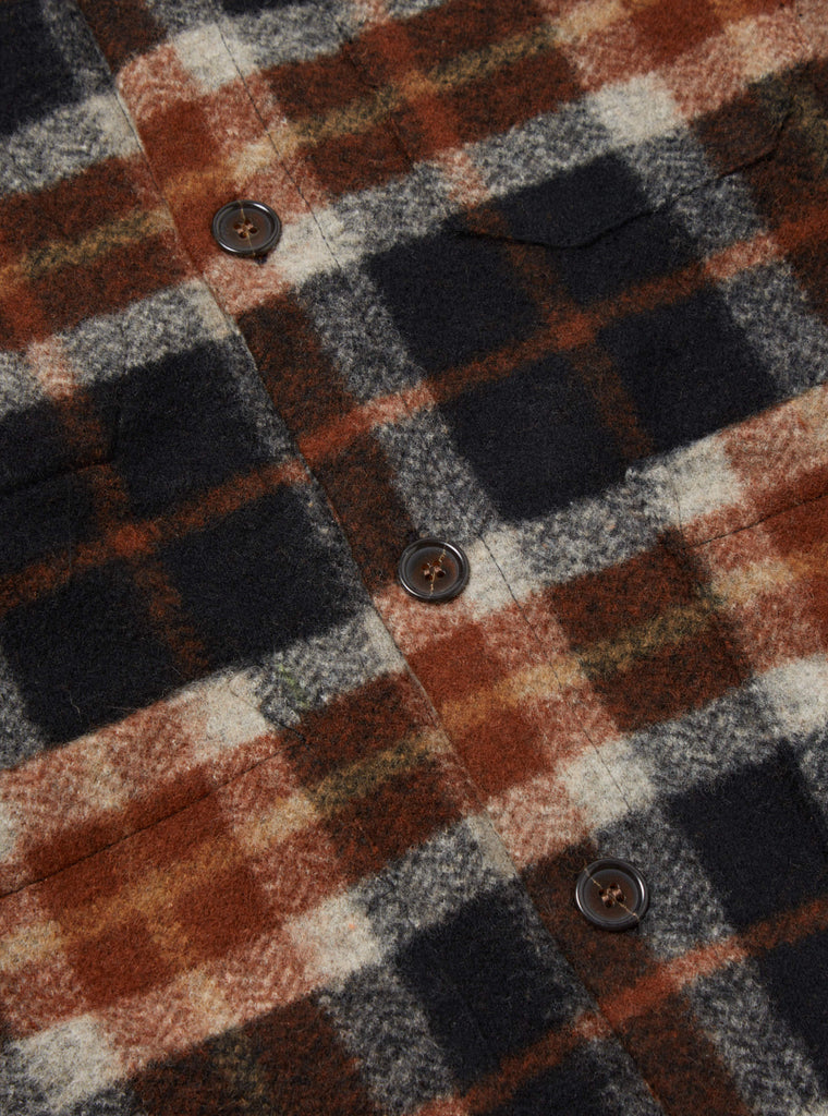 Universal Works - UNIVERSAL WORKS CARDIGAN IN BROWN BRITISH CHECK FLEECE - Rent With Thred