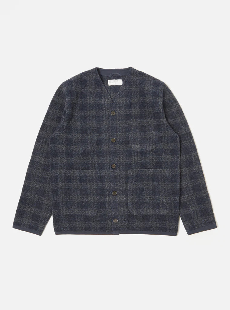 UNIVERSAL WORKS CARDIGAN IN NAVY SWARM FLEECE