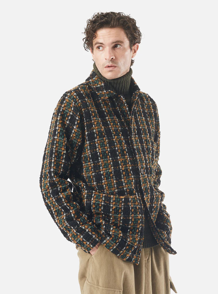 Universal Works - UNIVERSAL WORKS COVERALL JACKET IN CHARCOAL CRAZY CHECK WOOL MIX - Rent With Thred