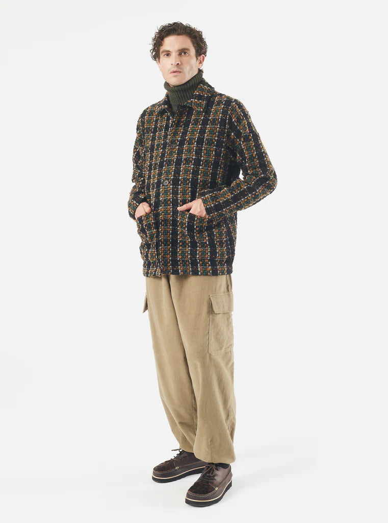 Universal Works - UNIVERSAL WORKS COVERALL JACKET IN CHARCOAL CRAZY CHECK WOOL MIX - Rent With Thred