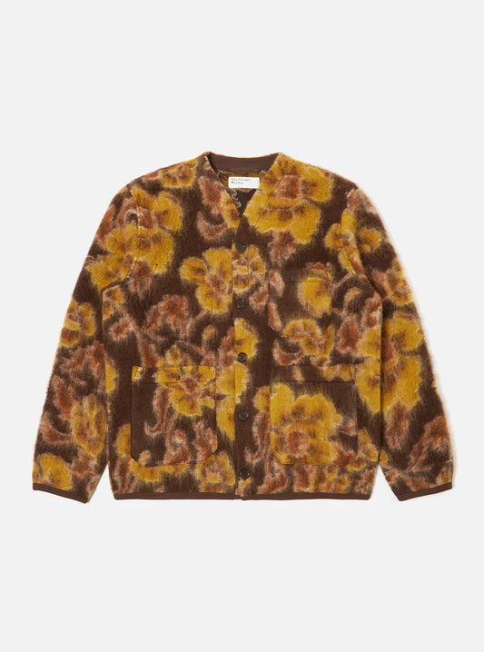 Universal Works - UNIVERSAL WORKS CARDIGAN IN BROWN FLOWER FLEECE - Rent With Thred