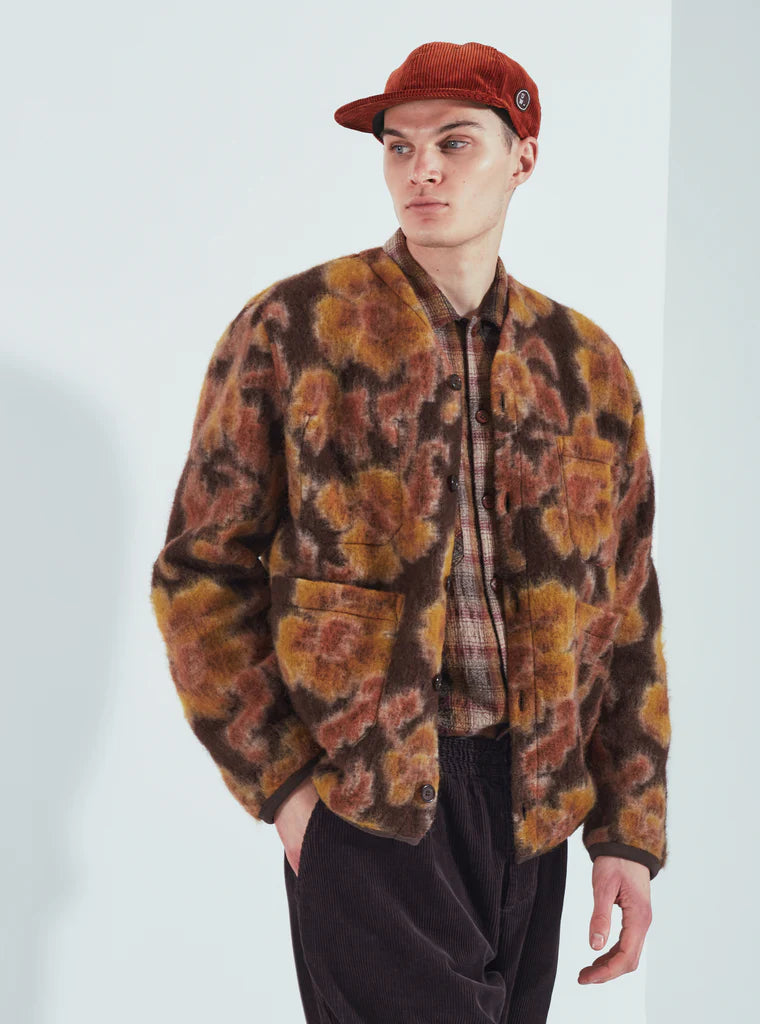 Universal Works - UNIVERSAL WORKS CARDIGAN IN BROWN FLOWER FLEECE - Rent With Thred