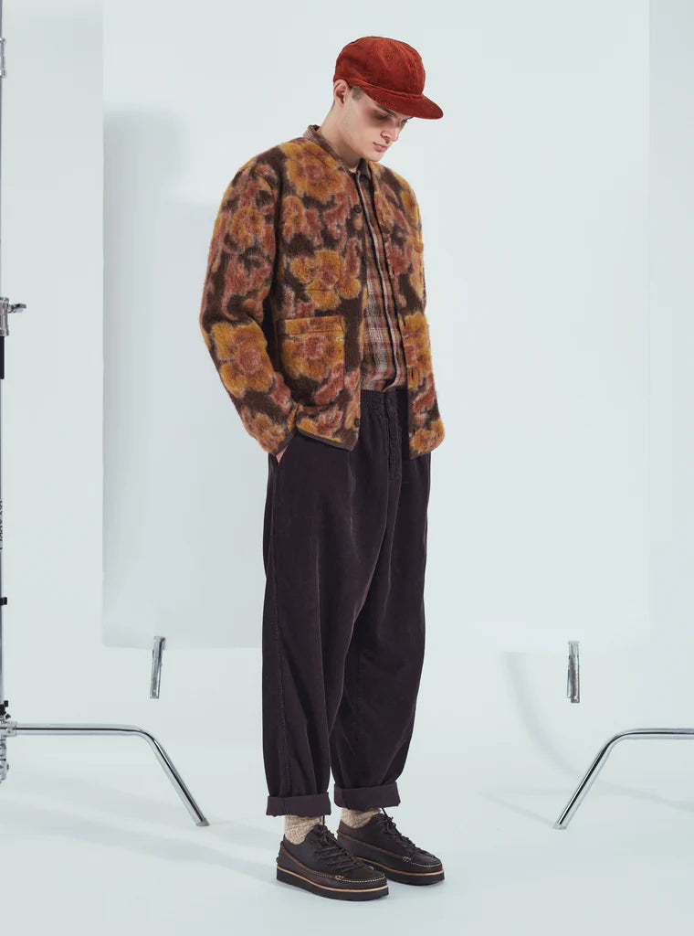 Universal Works - UNIVERSAL WORKS CARDIGAN IN BROWN FLOWER FLEECE - Rent With Thred