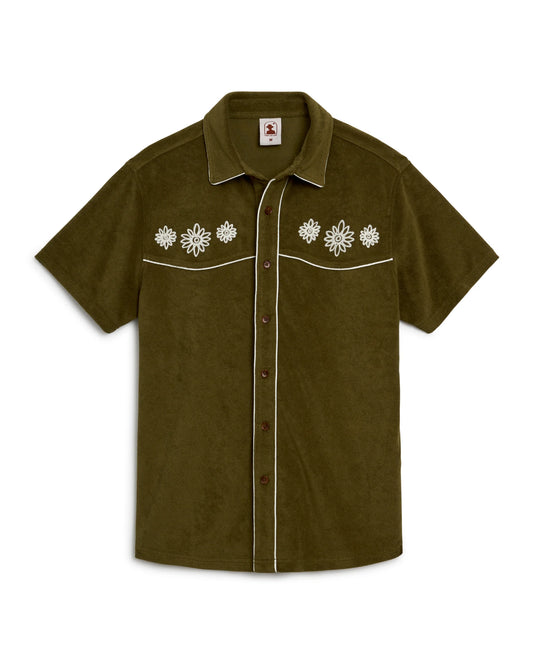 Dandy Del Mar - DANDY DEL MAR THE GAUCHO TERRY CLOTH SHIRT IN ARBEQUINA - Rent With Thred