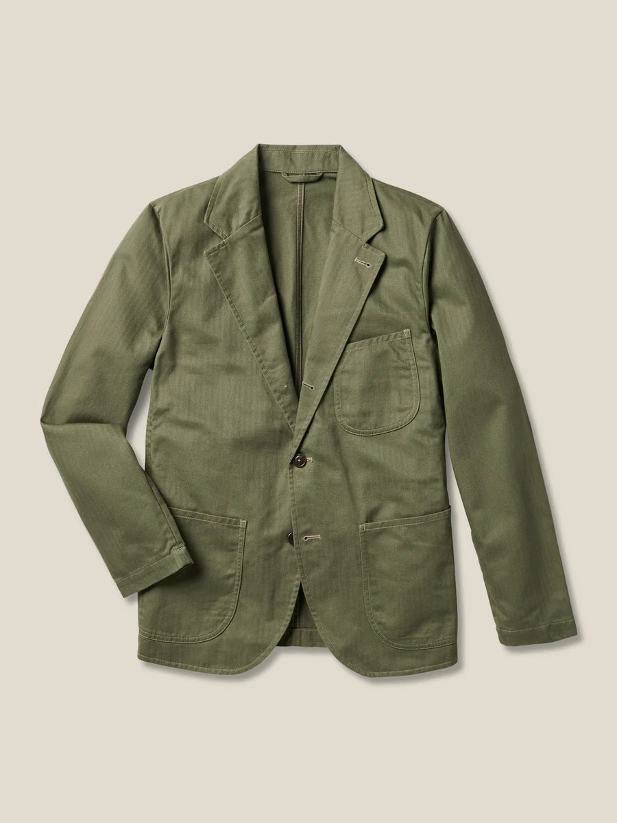 Buck Mason - BUCK MASON HERRINGBONE TWILL CARRY-ON JACKET IN FATIGUE DUSTY OLIVE - Rent With Thred