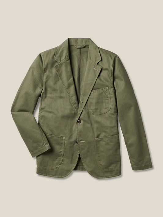 Buck Mason - BUCK MASON HERRINGBONE TWILL CARRY-ON JACKET IN FATIGUE DUSTY OLIVE - Rent With Thred