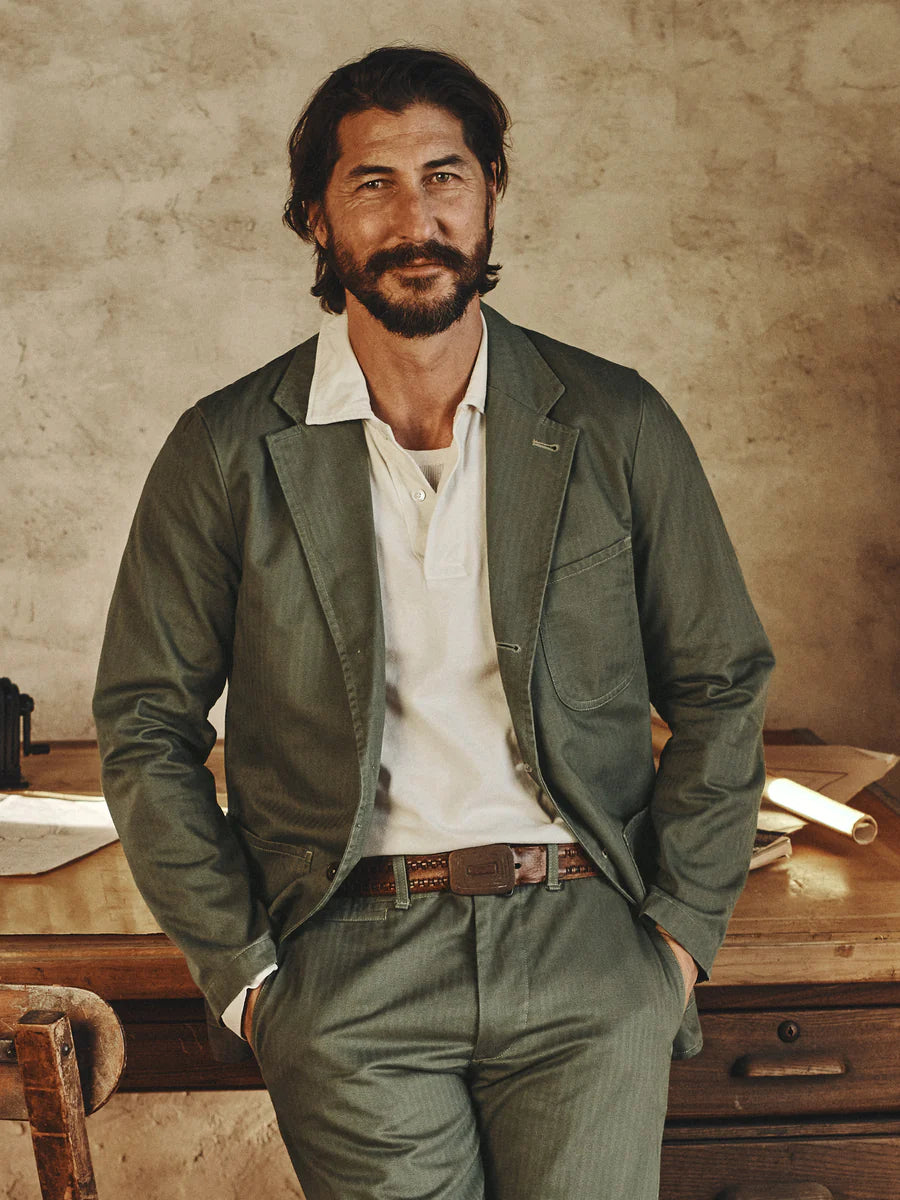 Buck Mason - BUCK MASON HERRINGBONE TWILL CARRY-ON JACKET IN FATIGUE DUSTY OLIVE - Rent With Thred