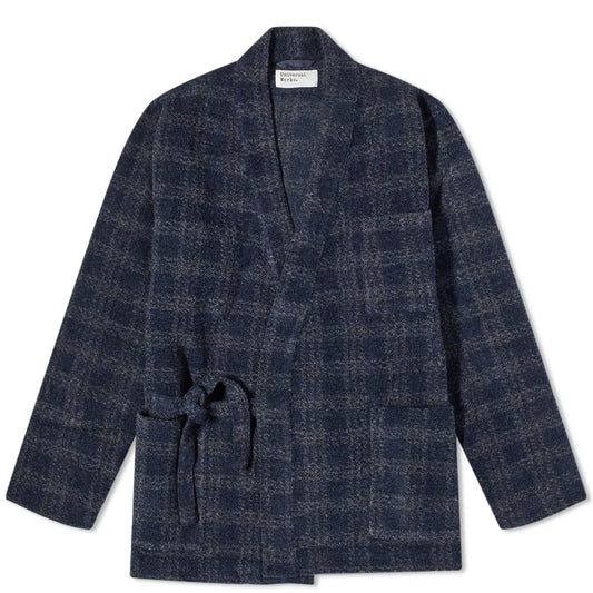 Universal Works - UNIVERSAL WORKS CHECK WOOL FLEECE KYOTO WORK JACKET IN NAVY - Rent With Thred