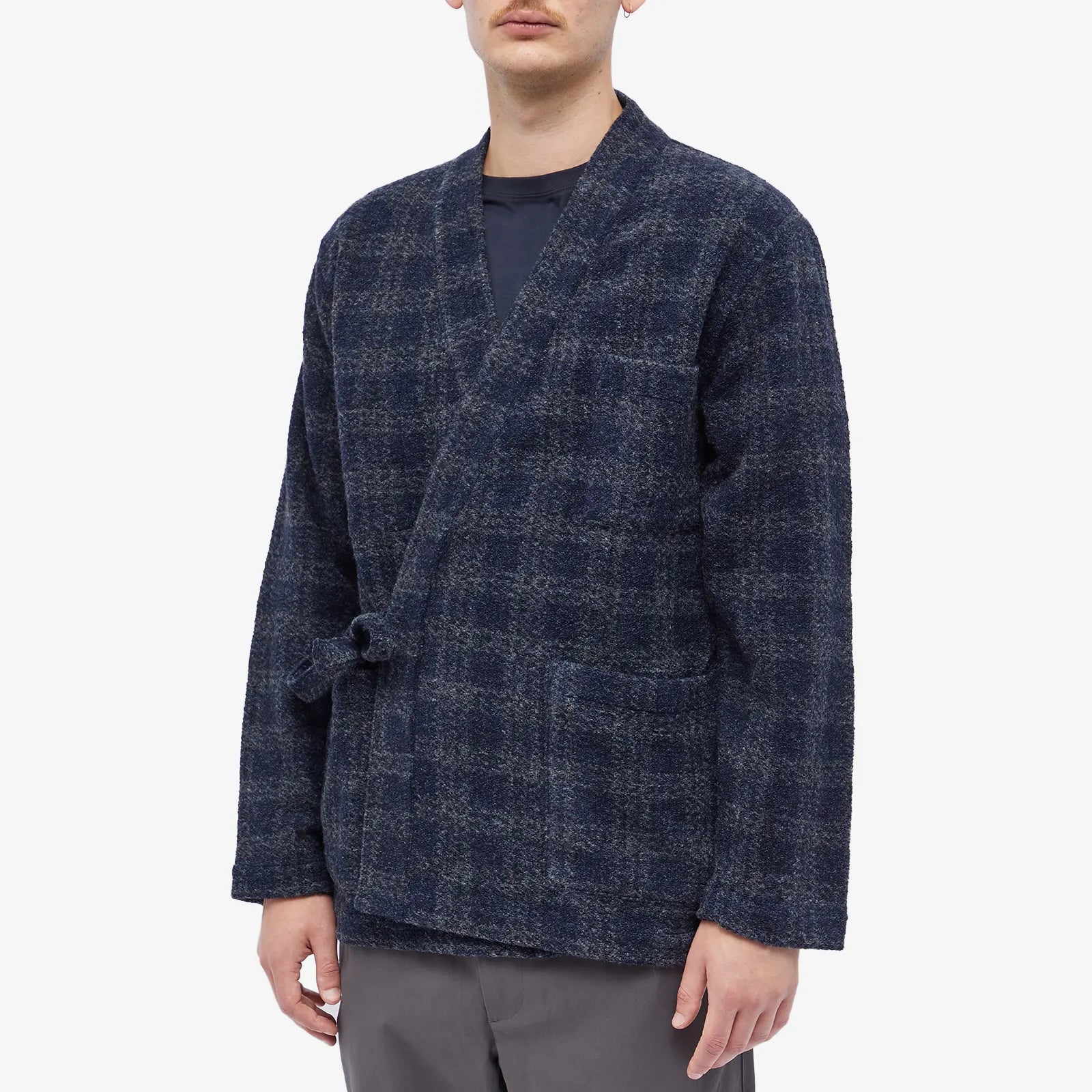 Universal Works - UNIVERSAL WORKS CHECK WOOL FLEECE KYOTO WORK JACKET IN NAVY - Rent With Thred