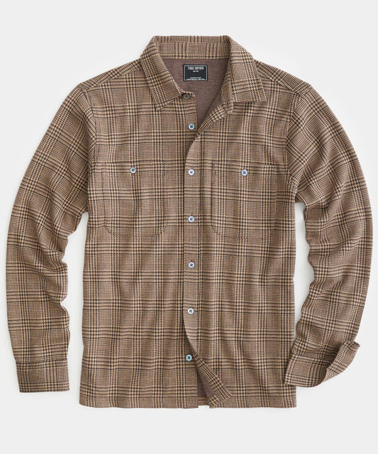 Todd Snyder - TODD SNYDER LONG-SLEEVE GLEN PLAID DOUBLE KNIT POLO IN GLAZED PECAN - Rent With Thred