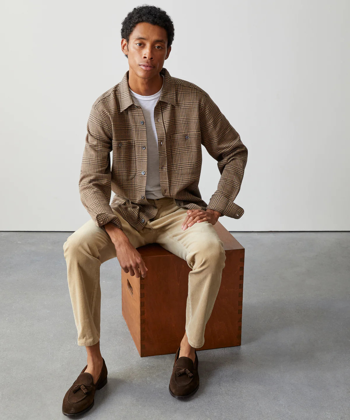 Todd Snyder - TODD SNYDER LONG-SLEEVE GLEN PLAID DOUBLE KNIT POLO IN GLAZED PECAN - Rent With Thred