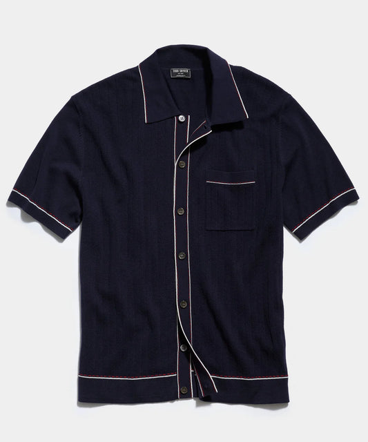 Todd Snyder - TODD SNYDER COTTON SILK SHORT SLEEVE FULL PLACKET RIVIERA POLO IN NAVY - Rent With Thred