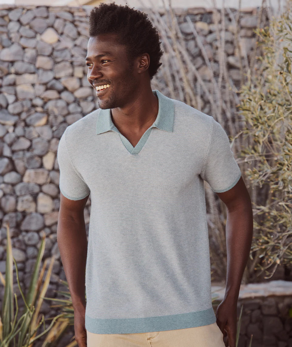Marine Layer - MARINE LAYER LIAM SWEATER POLO IN TOPAZ/VAPOR - Rent With Thred