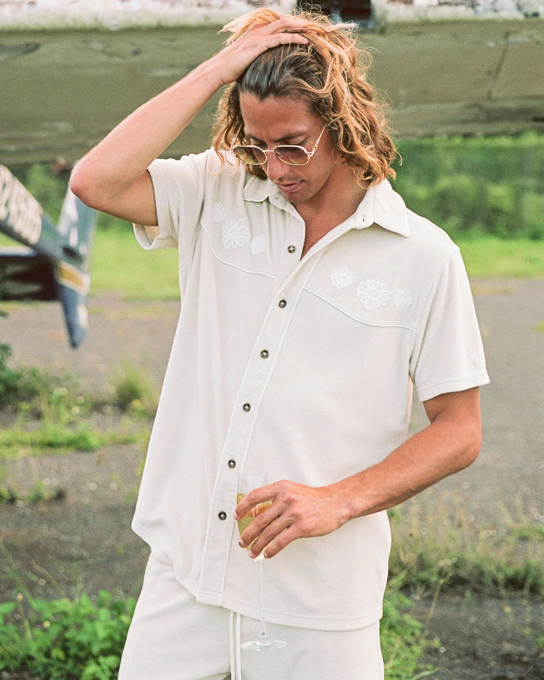 Dandy Del Mar - DANDY DEL MAR THE GAUCHO TERRY CLOTH SHIRT IN ALABASTER - Rent With Thred