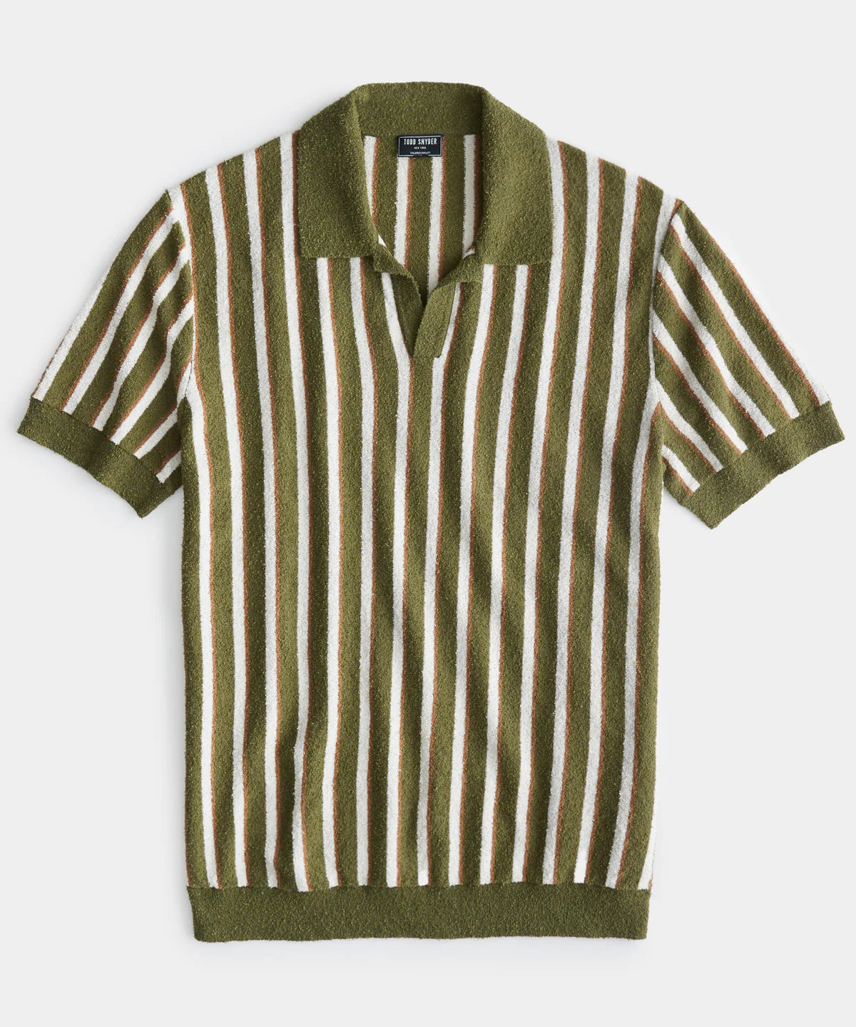Todd Snyder - TODD SNYDER STRIPED BOUCLE MONTAUK POLO IN OAK MOSS - Rent With Thred