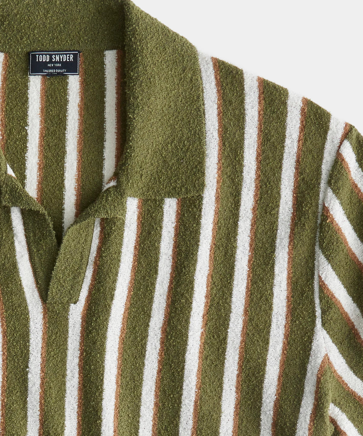 Todd Snyder - TODD SNYDER STRIPED BOUCLE MONTAUK POLO IN OAK MOSS - Rent With Thred