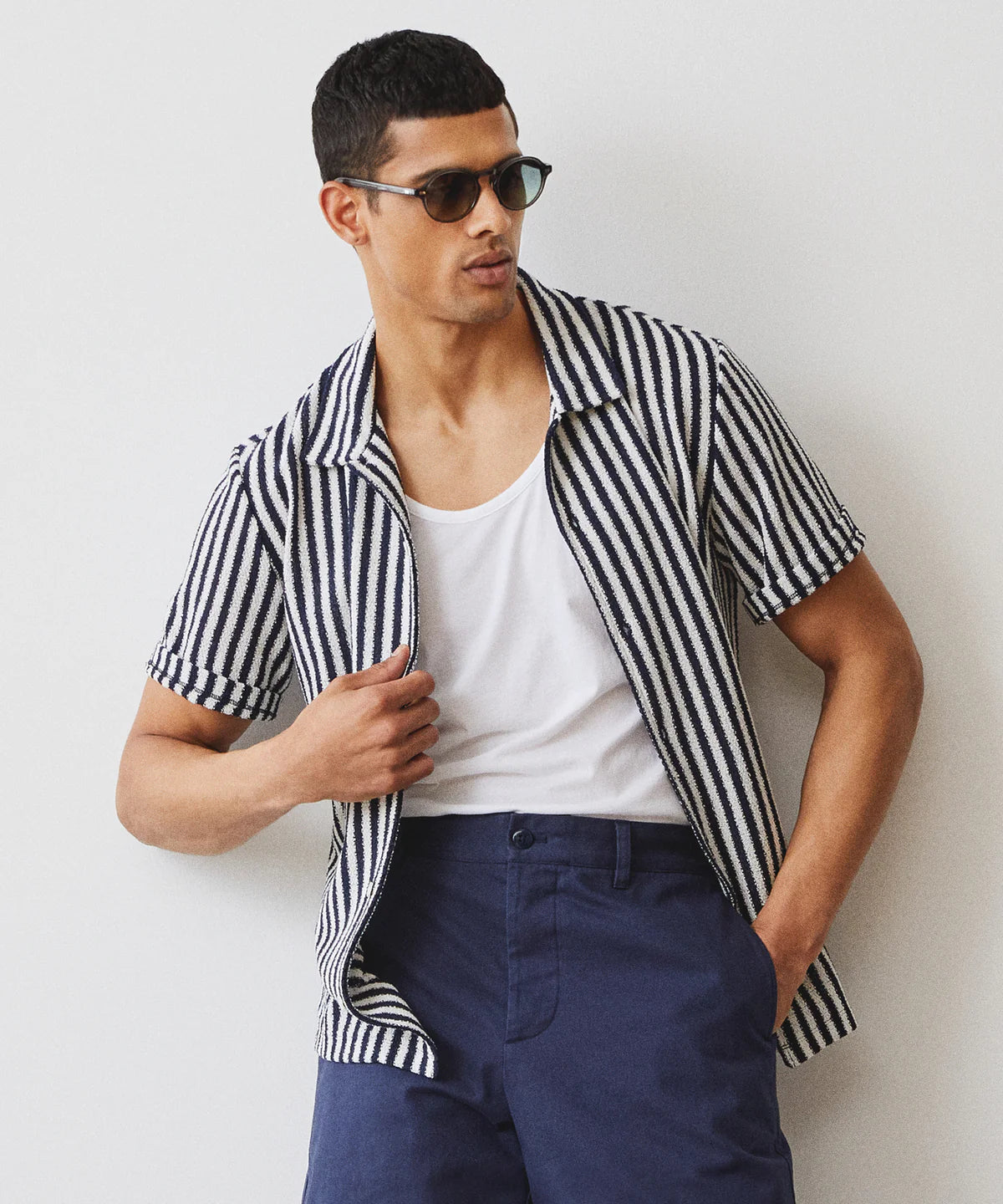Todd Snyder - TODD SNYDER BOUCLE STRIPE CABANA POLO IN CLASSIC NAVY - Rent With Thred