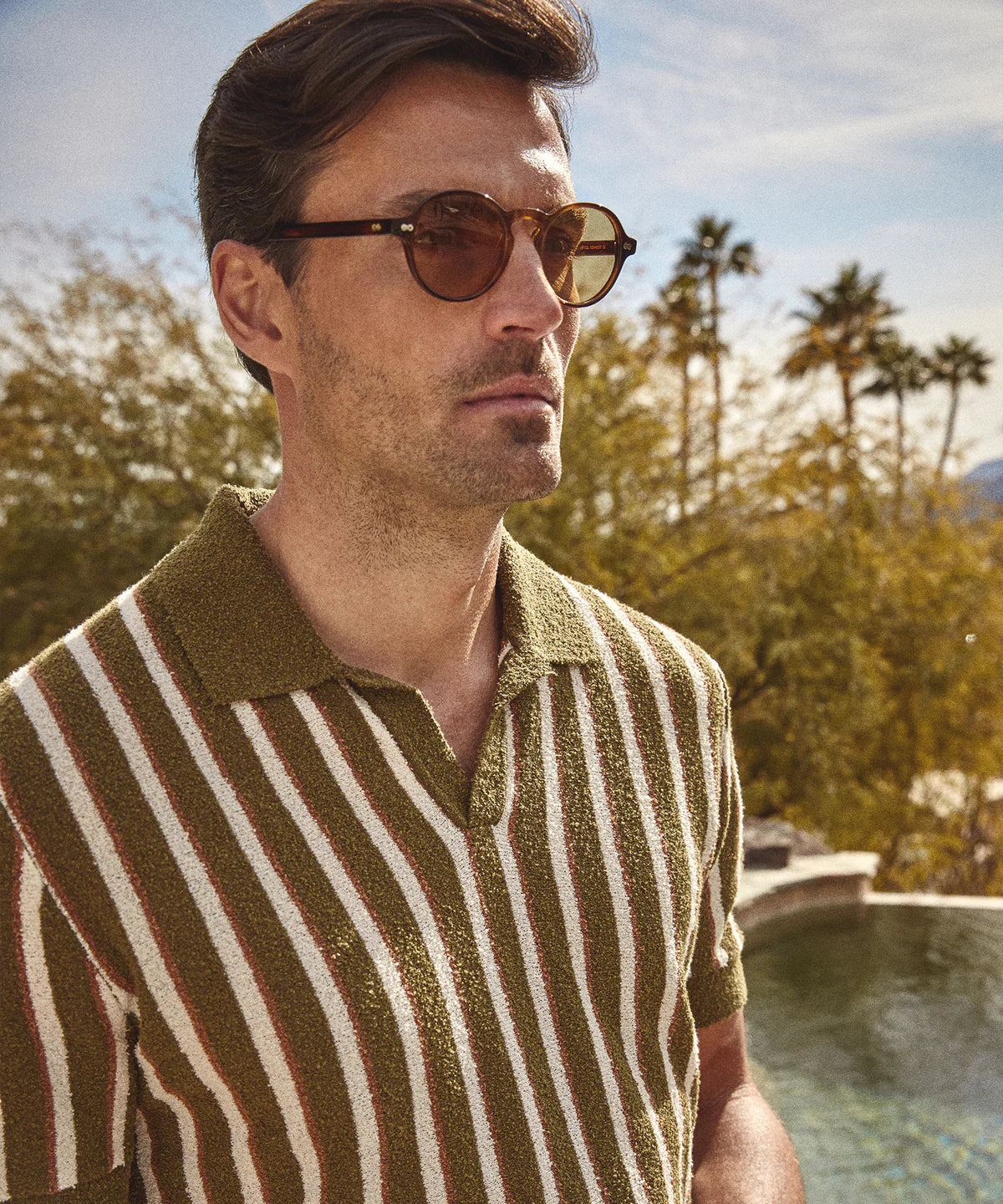 Todd Snyder - TODD SNYDER STRIPED BOUCLE MONTAUK POLO IN OAK MOSS - Rent With Thred