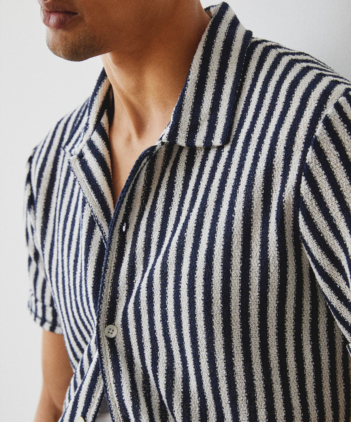 Todd Snyder - TODD SNYDER BOUCLE STRIPE CABANA POLO IN CLASSIC NAVY - Rent With Thred