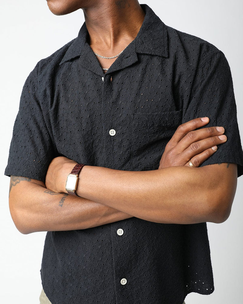 Corridor - CORRIDOR FLORAL EYELET SS IN BLACK - Rent With Thred