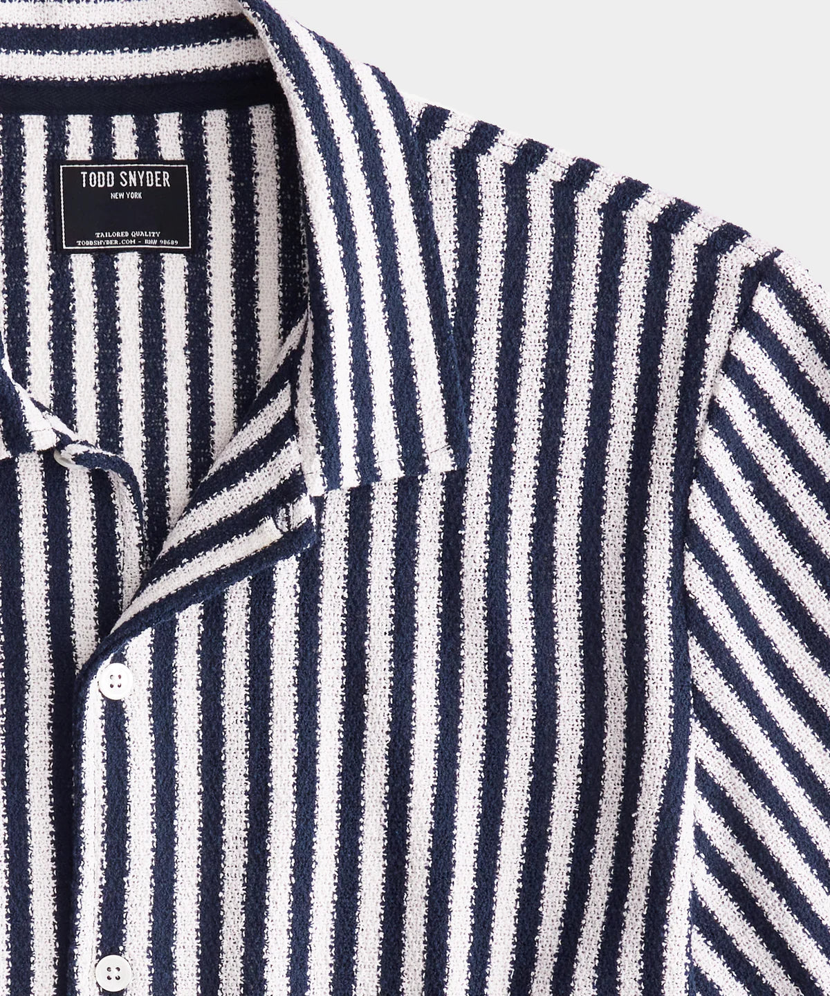 Todd Snyder - TODD SNYDER BOUCLE STRIPE CABANA POLO IN CLASSIC NAVY - Rent With Thred