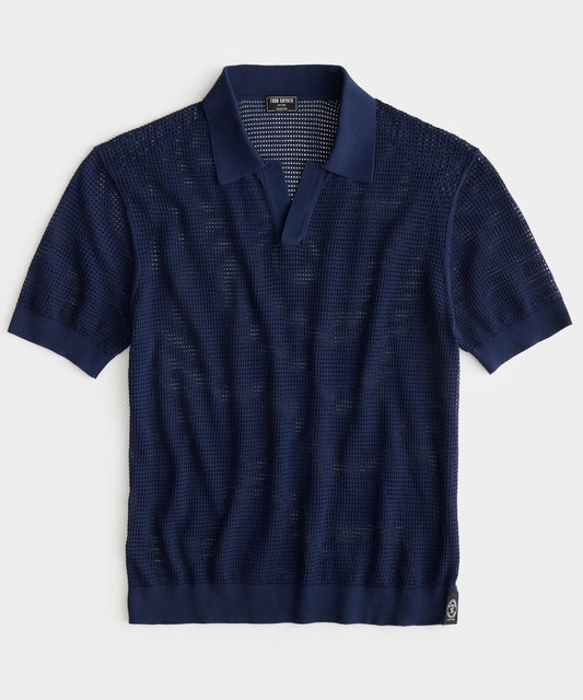 Todd Snyder - TODD SNYDER COTTON-NYLON MESH POLO IN NAVY - Rent With Thred
